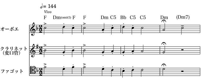 【コード進行がそのまま旋律になる】(レスピーギ「ボッティチェリの3枚の絵」第1曲「春」の112~115小節)