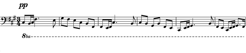 ラヴェル「ピアノ三重奏曲」第３楽章冒頭のパッサカリア主題（部分）