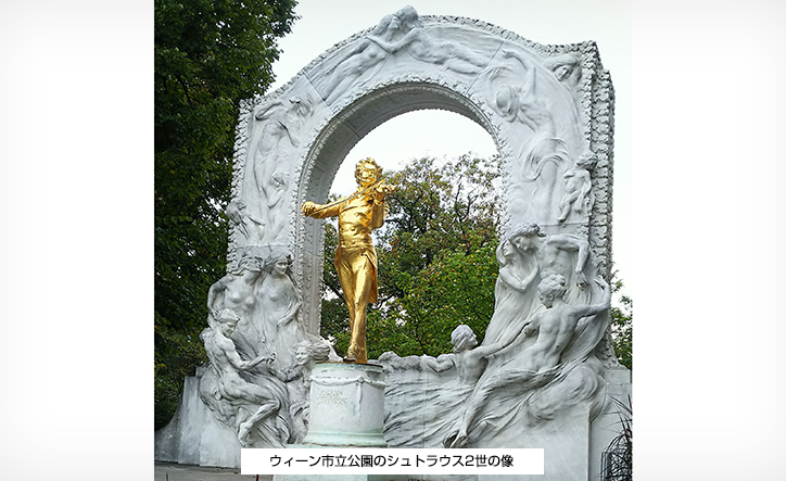 美品作者名有り イタリア製額装 オーストリアヨハン・シュトラウス2世記念像　版画 J・シュトラウス2世の《美しく青きドナウ》は、オーストリアの第2国歌