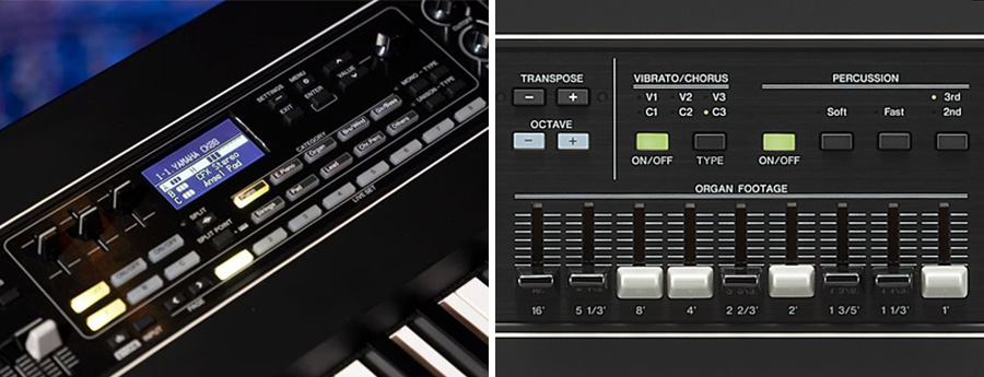 (写真左)直感的な操作ができるOne-to-Oneインターフェース。/(写真右)オルガン専用のドローバー。