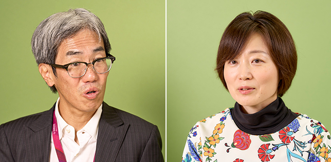 お客様コミュニケーションセンターの平井大生さん（左）と電子楽器事業部の尾藤栄里子さん（右）